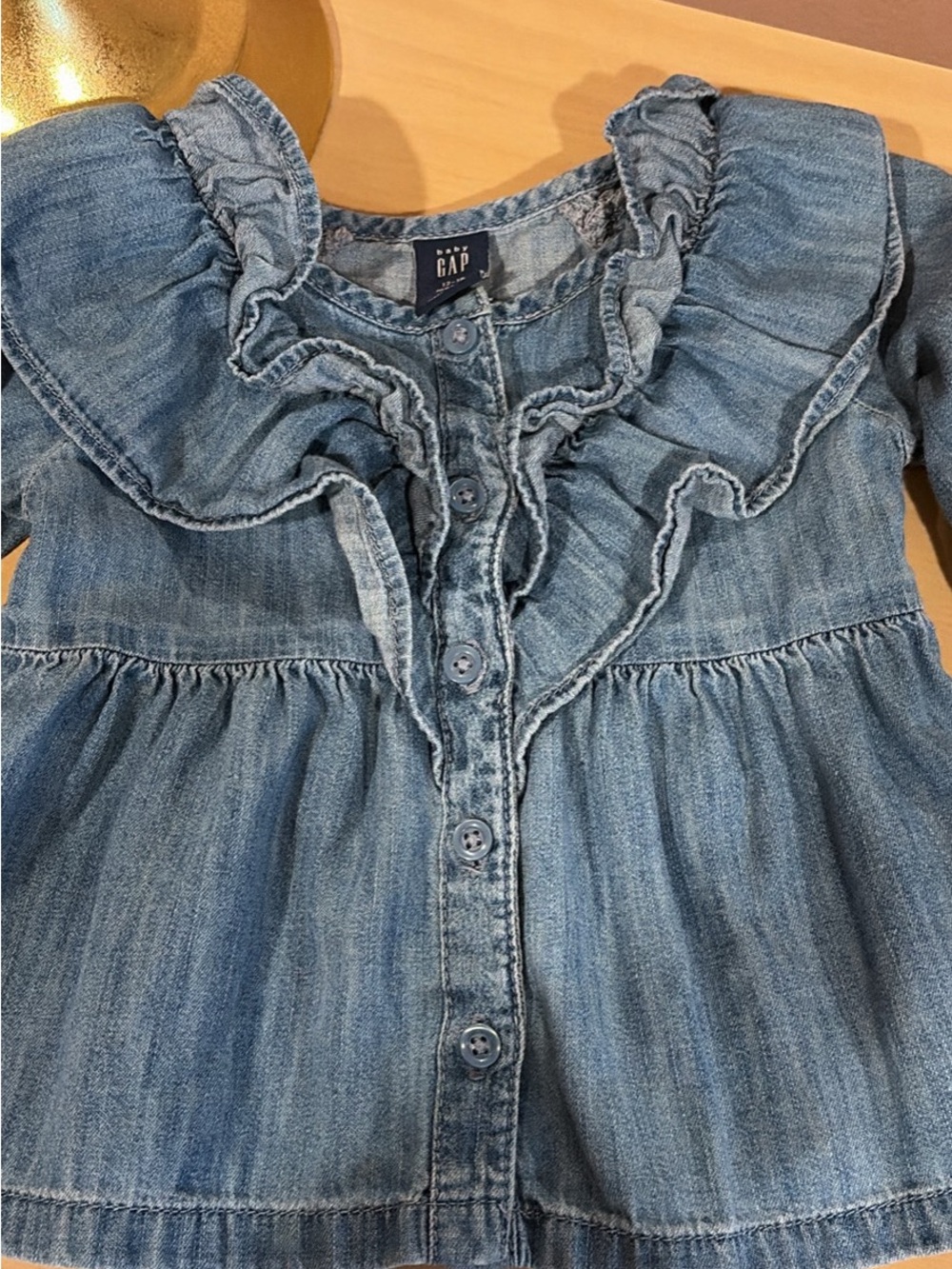 GAP Girls Blue Denim Ruffle Button-Front Shirt